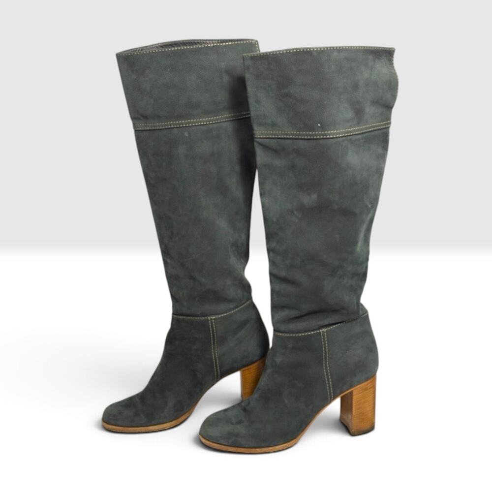 Bettye Muller Dark Green Knee High Boots Size 39 Block Heel